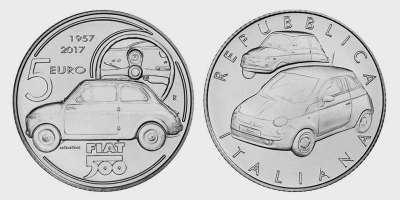 
                                    Fiat 500 изобразили на монете 5 евро
                            