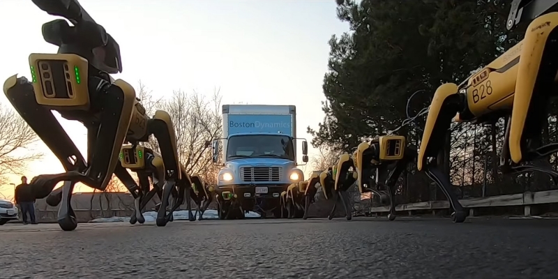 
                                    Видео: роботы-собаки буксируют грузовой фургон
                            